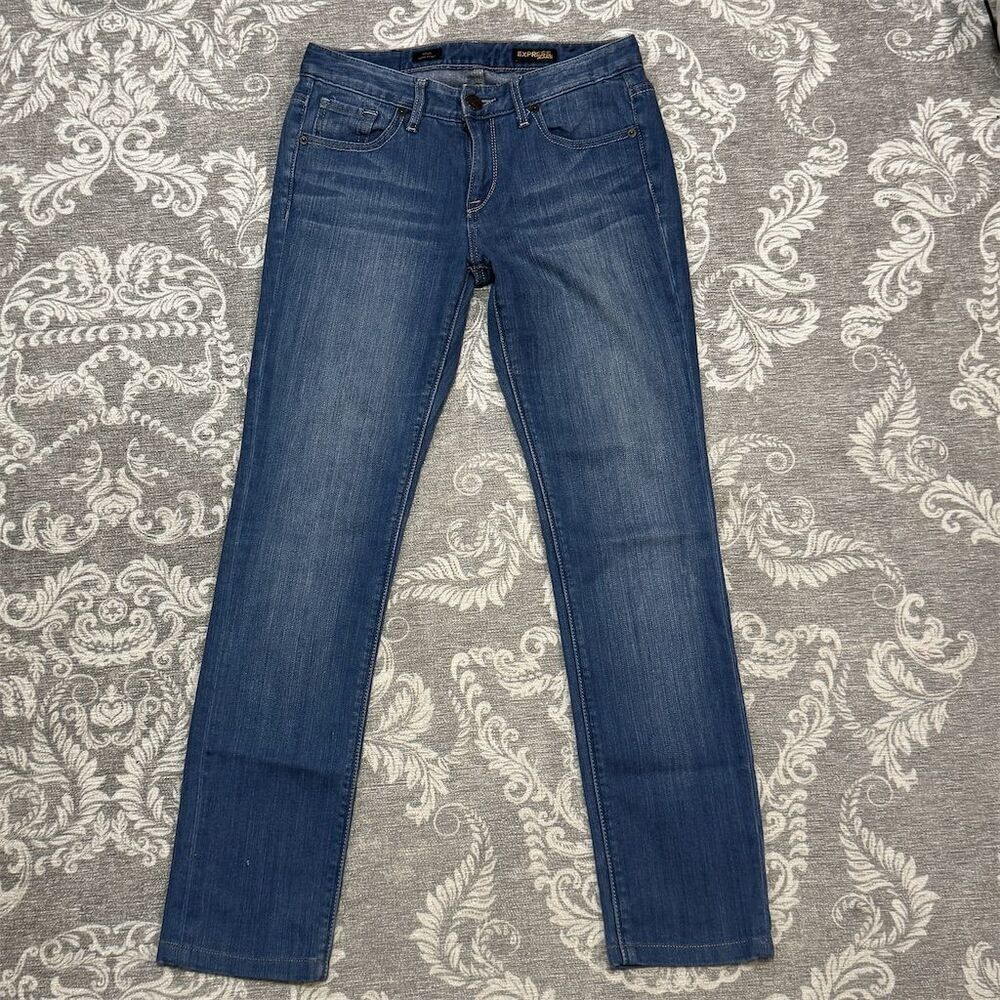 Express Women's Skinny Jeans Size 14 Blue Dark Wash Mid Rise Denim